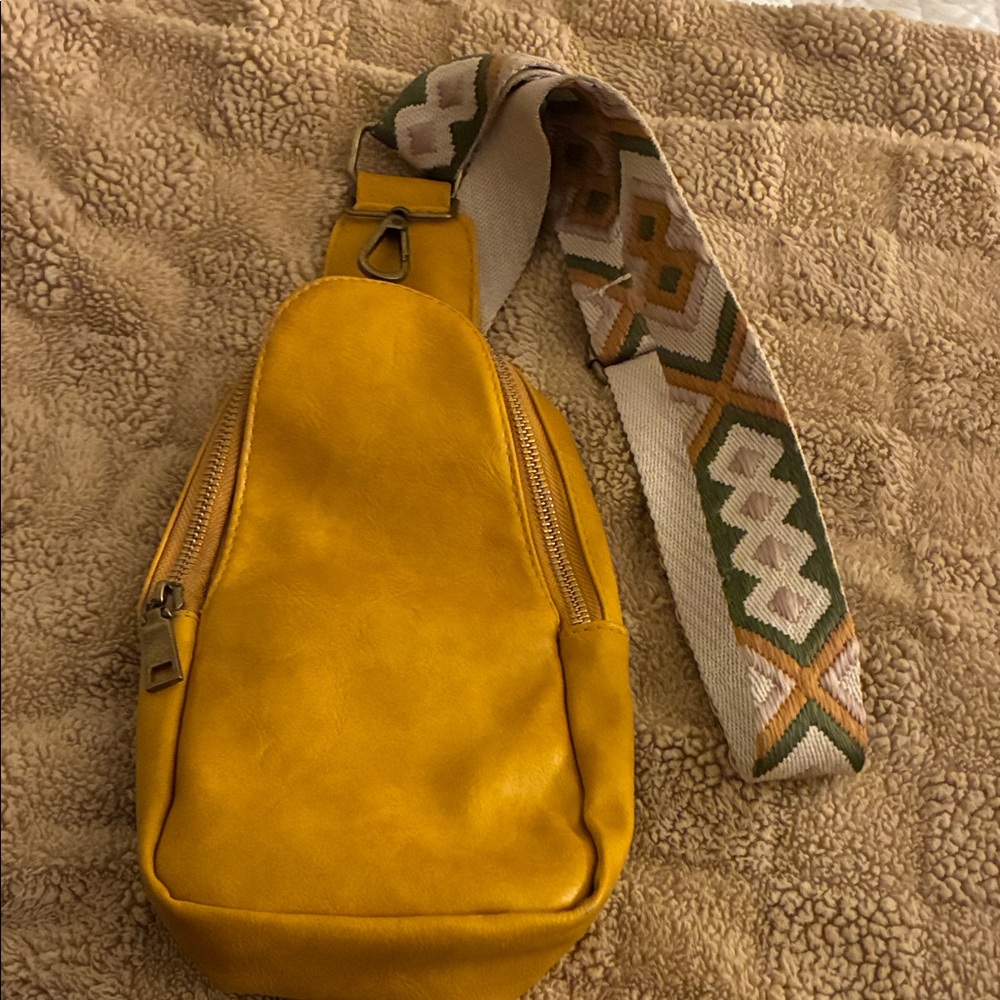 Yellow Sling Bag with Patterned Strap